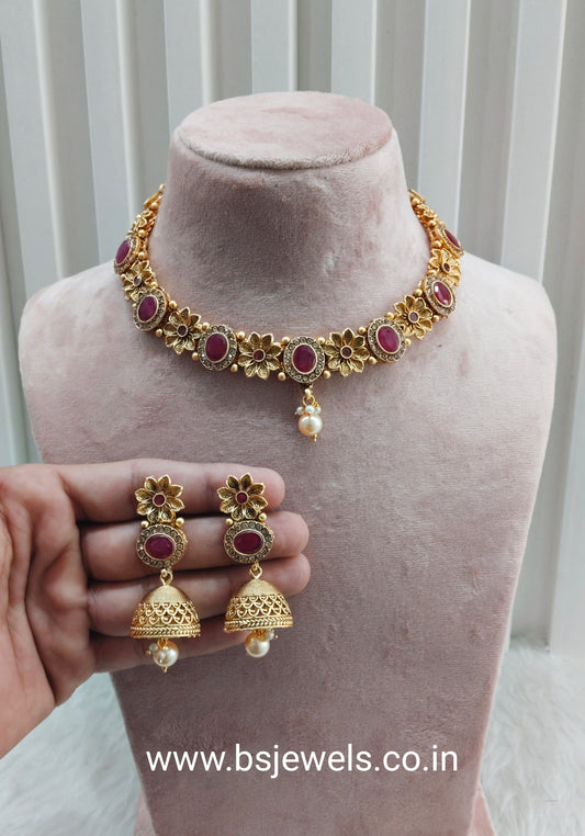 Ruby Gold Polki Necklace Jewellery Santer Set
