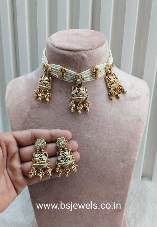 White Gold Polki Choker Jewellery Rashid Set