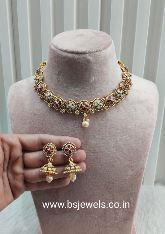 Ruby Gold Polki Necklace Jewellery Rashid Set