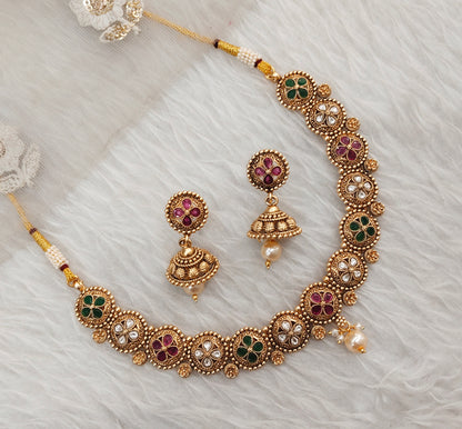 Ruby Green Gold Polki Necklace Jewellery Rashid Set