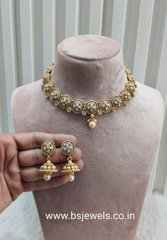 White Gold Polki Necklace Jewellery Rashid Set