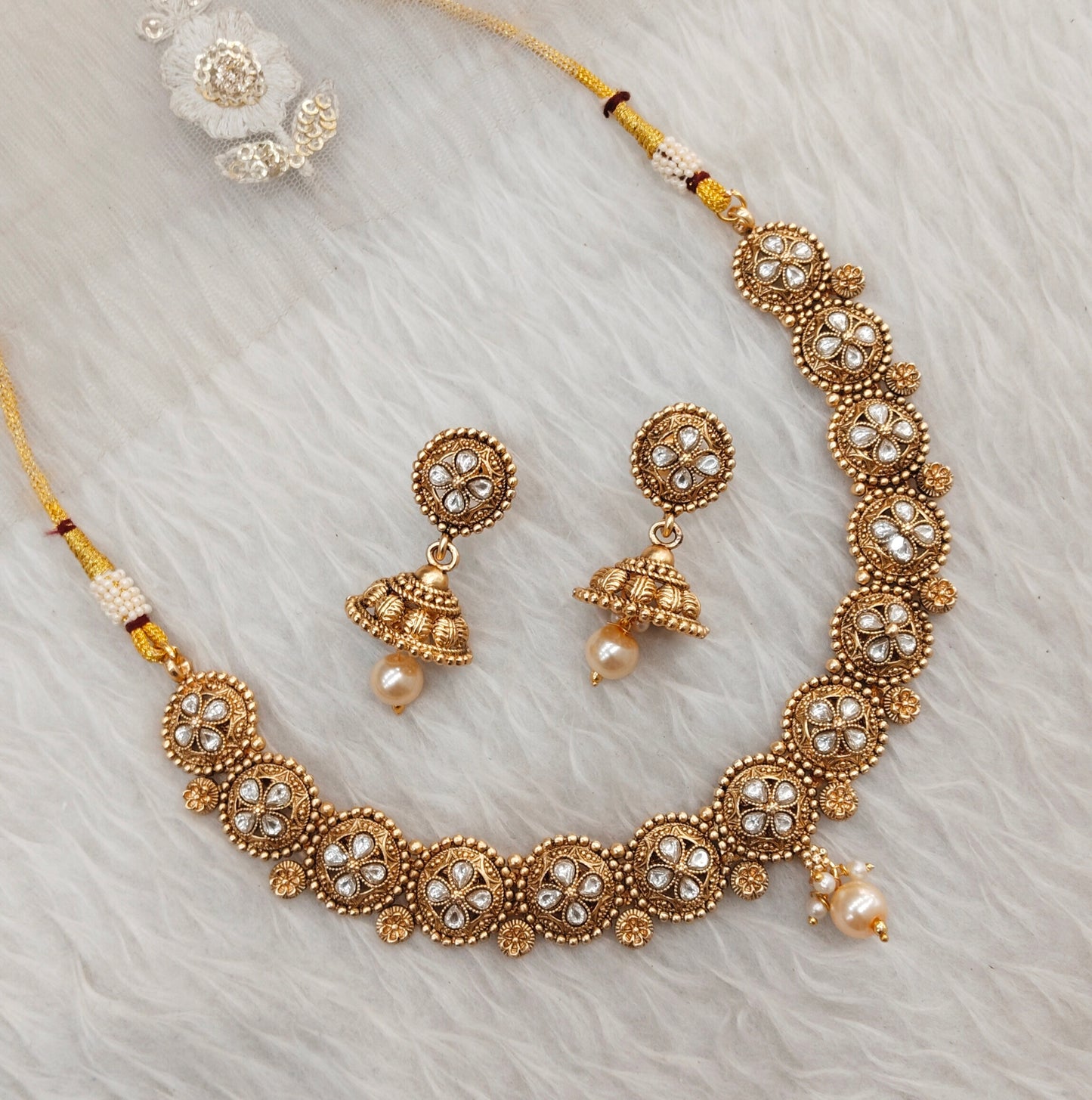 White Gold Polki Necklace Jewellery Rashid Set