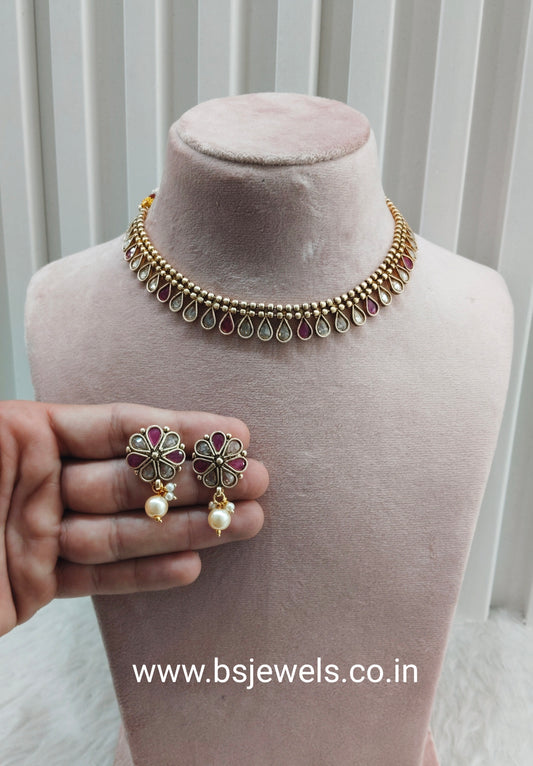 Ruby Gold Polki Necklace Jewellery  Set