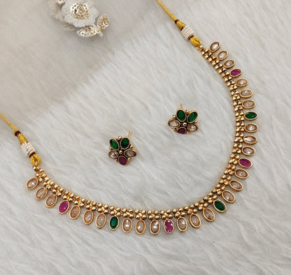 Ruby Green Gold Polki Necklace Jewellery Set