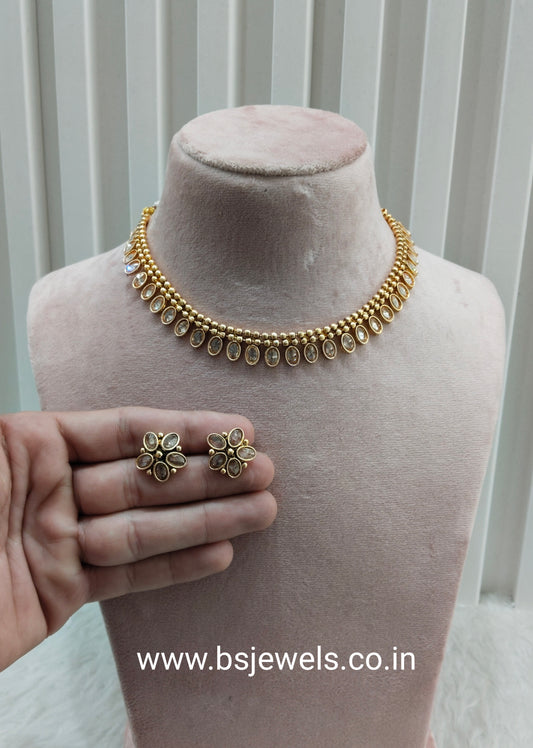 Gold Polki Necklace Jewellery Set