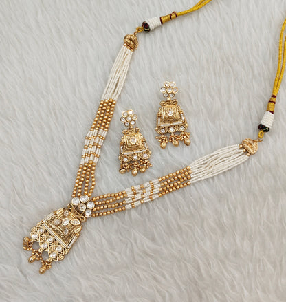 Gold Polki Long Rani Haar Necklace Jewellery Inder Set
