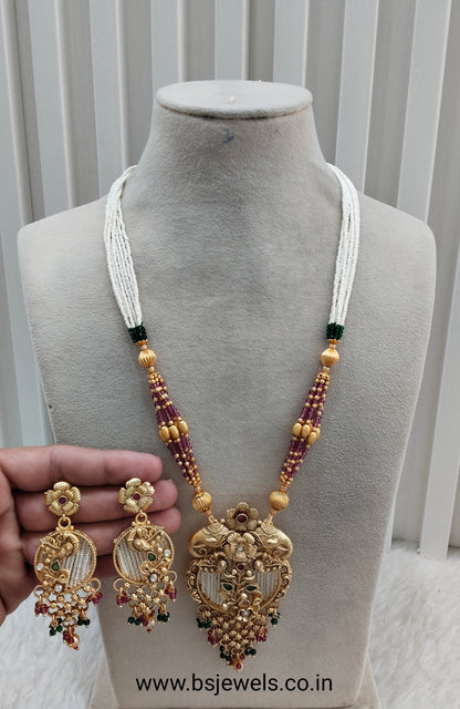 Ruby Green Gold Polki Long Rani Haar Necklace Jewellery Inder Set