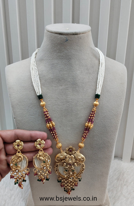 Ruby Green Gold Polki Long Rani Haar Necklace Jewellery Inder Set