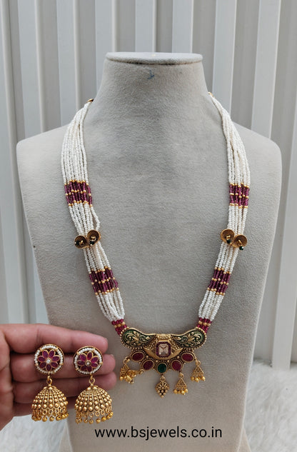 Ruby Green Gold Polki Long Rani Haar Necklace Jewellery Inder Set