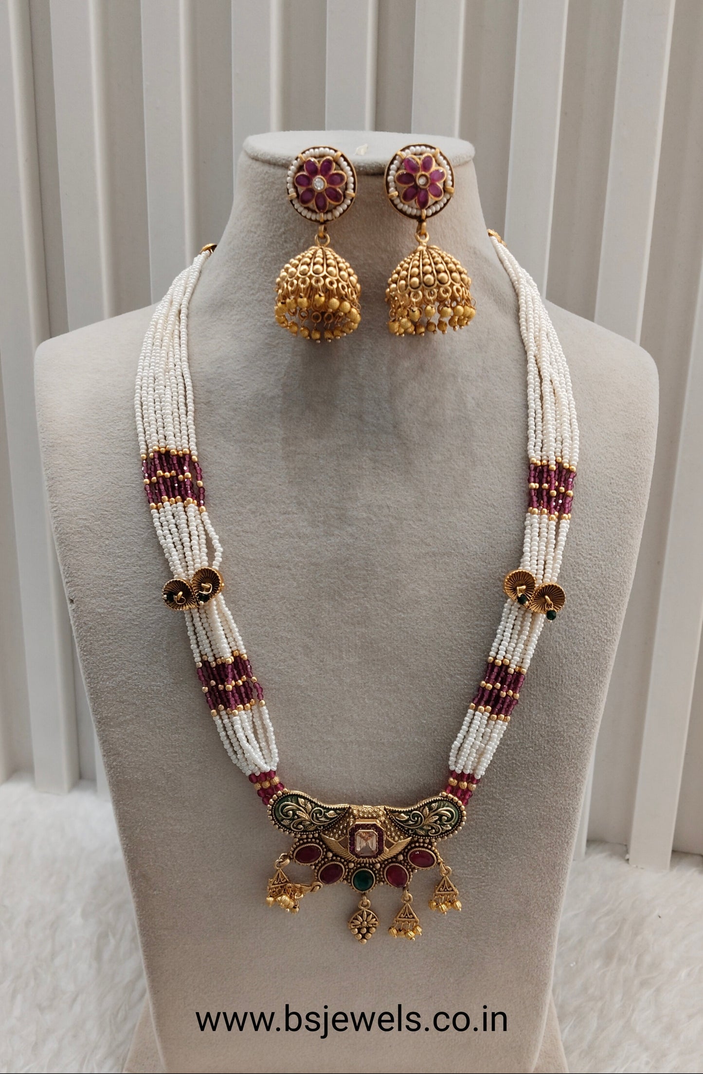 Ruby Green Gold Polki Long Rani Haar Necklace Jewellery Inder Set