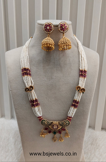 Ruby Green Gold Polki Long Rani Haar Necklace Jewellery Inder Set