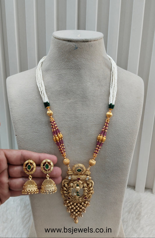 Ruby Green Gold Polki Long Rani Haar Necklace Jewellery Inder Set