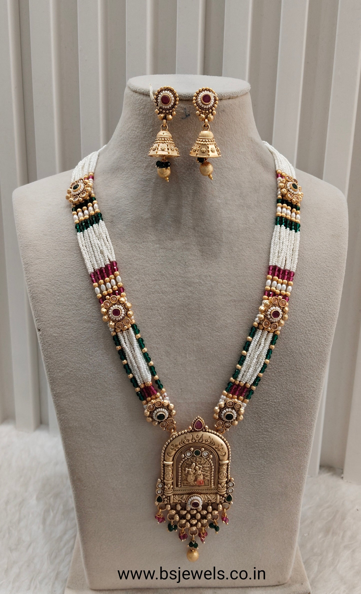 Ruby Green Gold Polki Long Rani Haar Necklace Jewellery Inder Set
