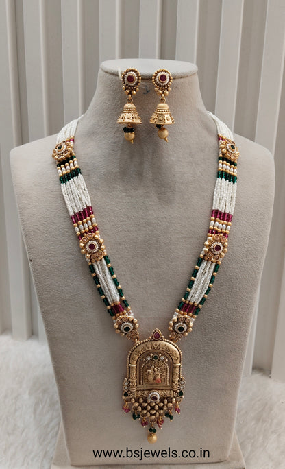 Ruby Green Gold Polki Long Rani Haar Necklace Jewellery Inder Set