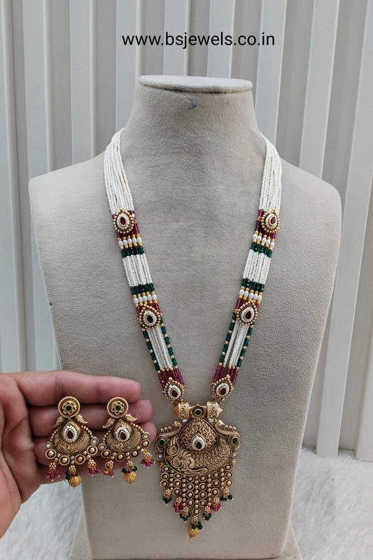 Ruby Green Gold Polki Long Rani Haar Necklace Jewellery Inder Set