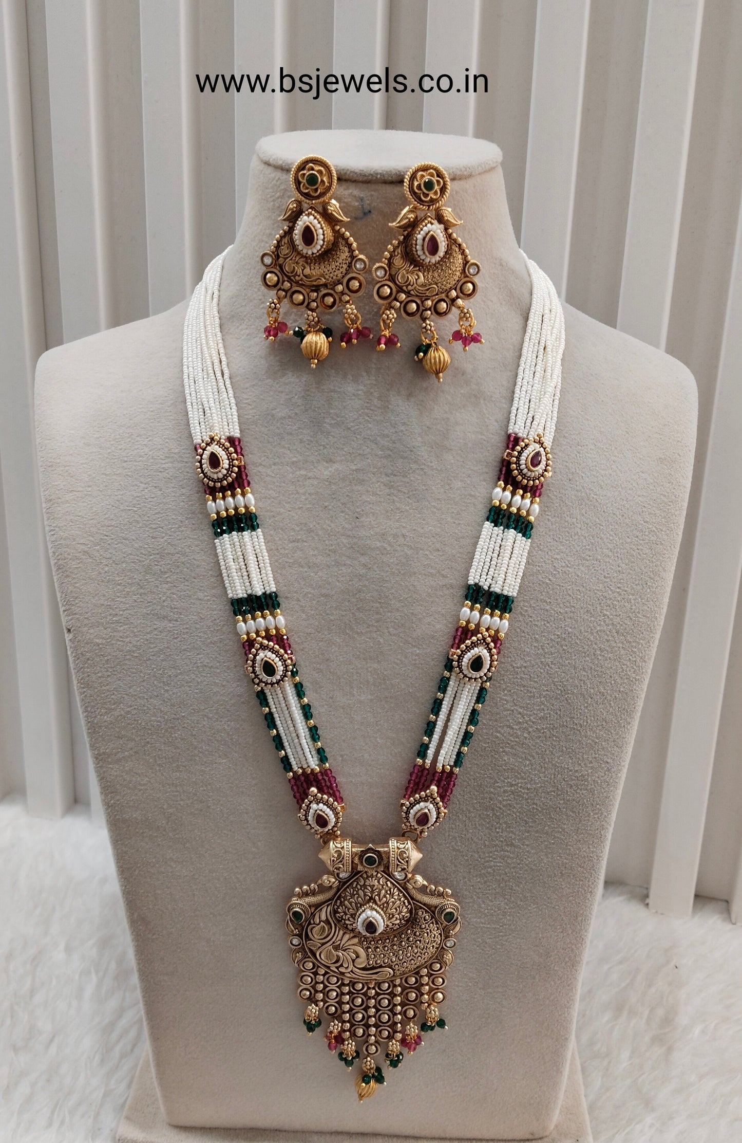 Ruby Green Gold Polki Long Rani Haar Necklace Jewellery Inder Set