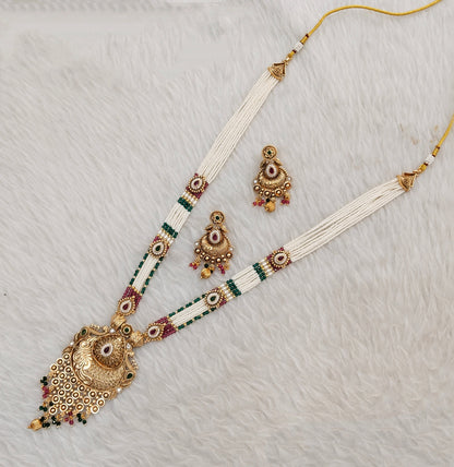 Ruby Green Gold Polki Long Rani Haar Necklace Jewellery Inder Set