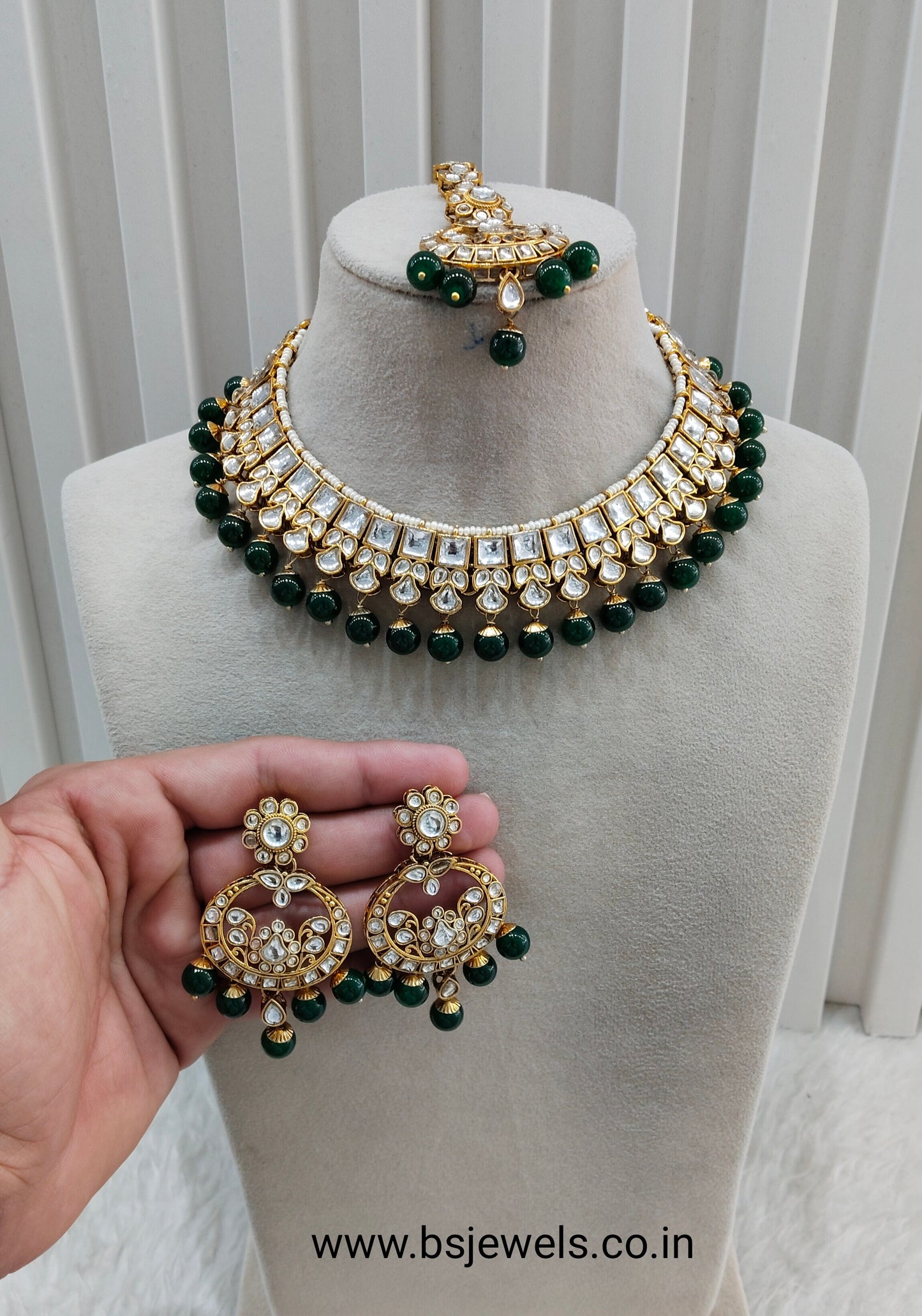 Green Gold Kundan Necklace Jewellery Jacks Set