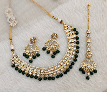 Green Gold Kundan Necklace Jewellery Jacks Set