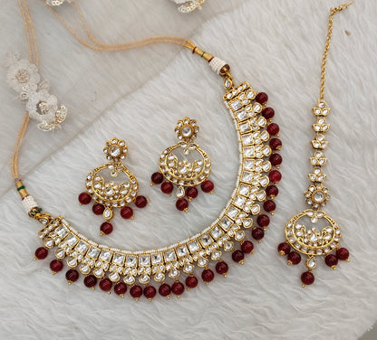 Maroon Gold Kundan Necklace Jewellery Jacks Set