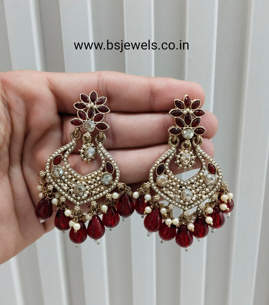 Maroon Antique Gold Bollywood Mukhmantri Earrings