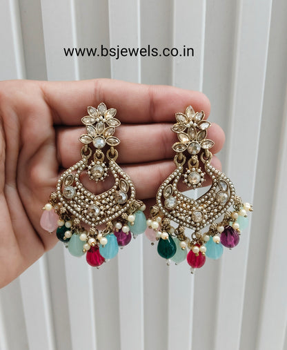 Multi Color Antique Gold Bollywood Mukhmantri Earrings