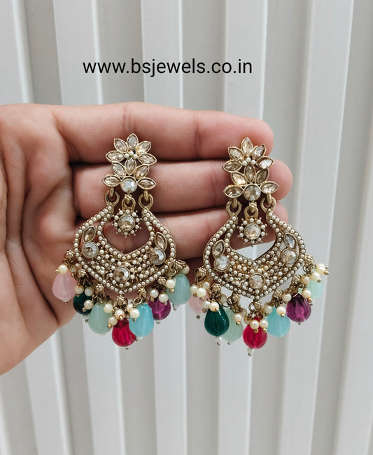 Multi Color Antique Gold Bollywood Mukhmantri Earrings