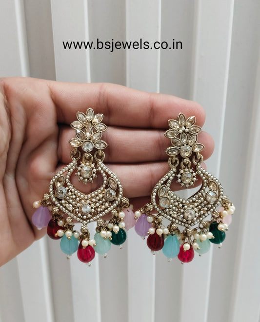 Multi Color Antique Gold Bollywood Mukhmantri Earrings