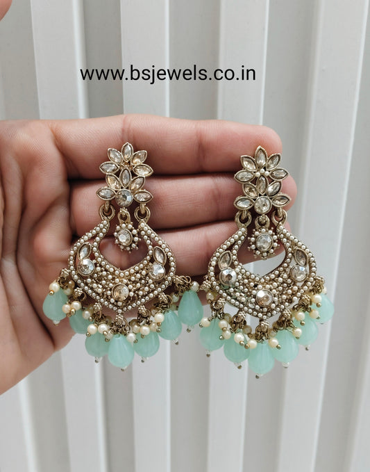Pista Antique Gold Bollywood Mukhmantri Earrings
