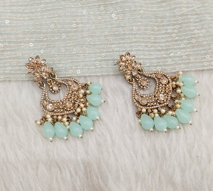 Pista Antique Gold Bollywood Mukhmantri Earrings