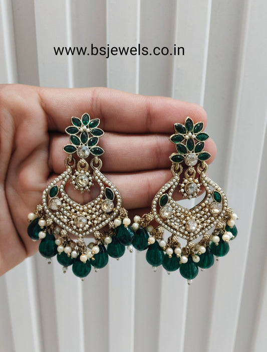 Green Antique Gold Bollywood Mukhmantri Earrings