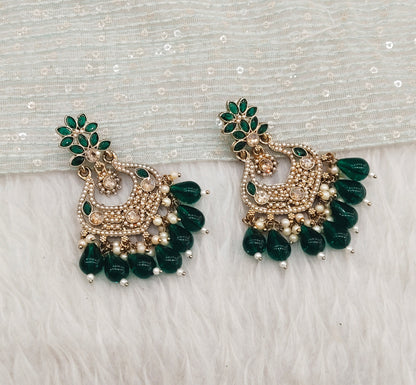 Green Antique Gold Bollywood Mukhmantri Earrings