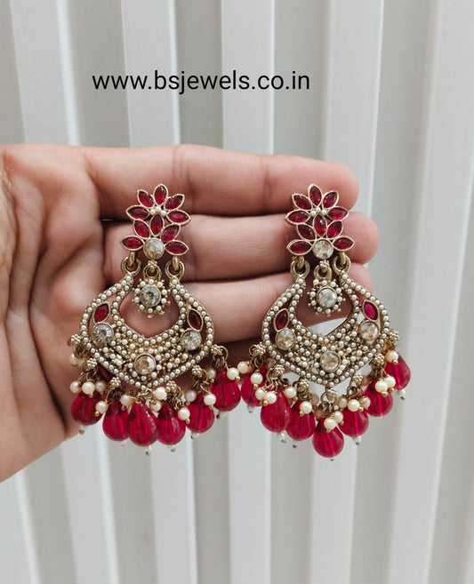 Majenta Antique Gold Bollywood Mukhmantri Earrings