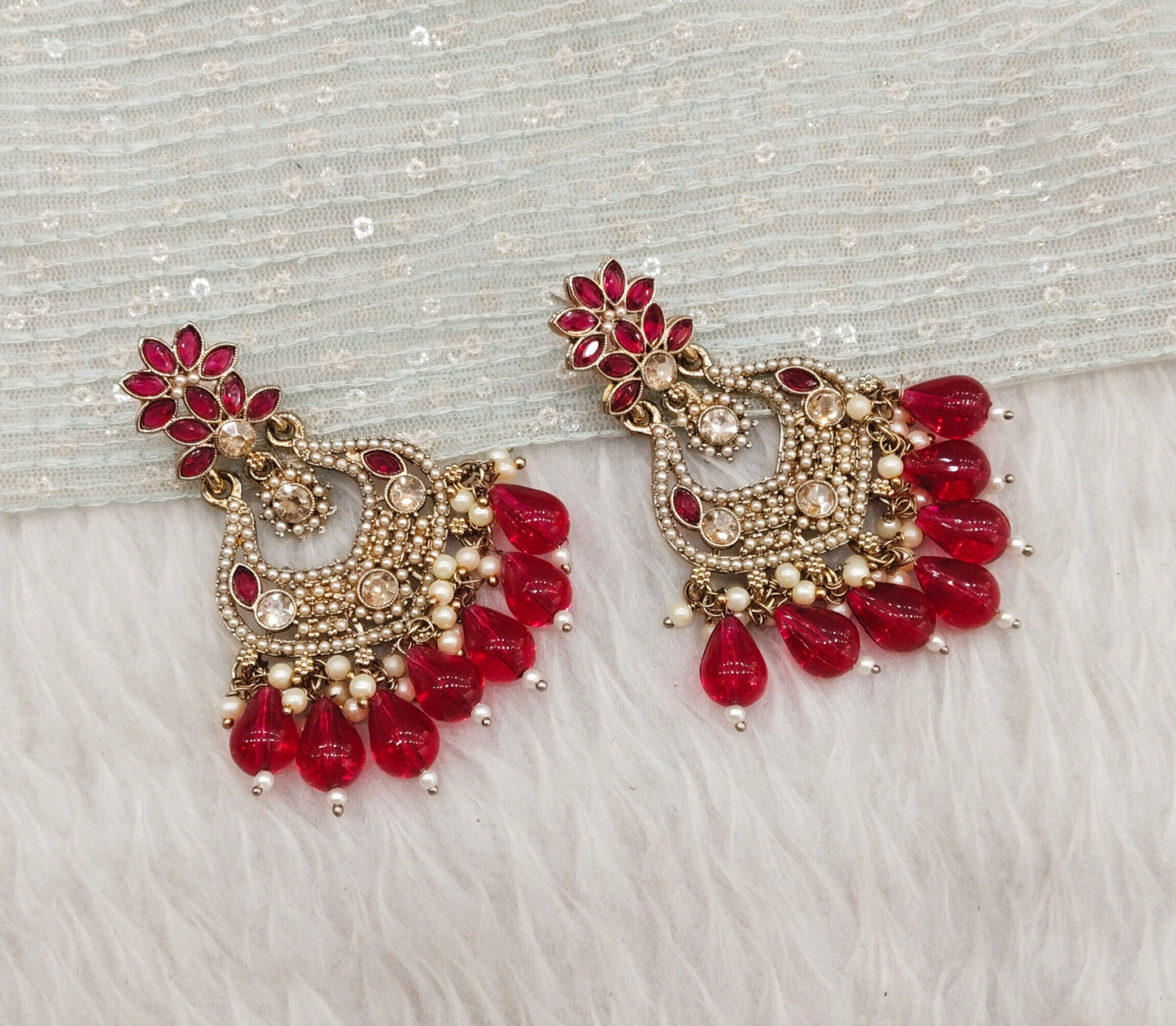 Majenta Antique Gold Bollywood Mukhmantri Earrings