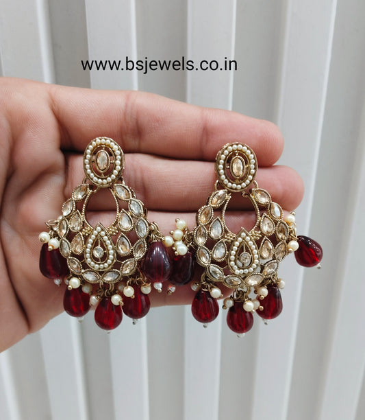 Maroon Antique Gold Bollywood Kane Earrings