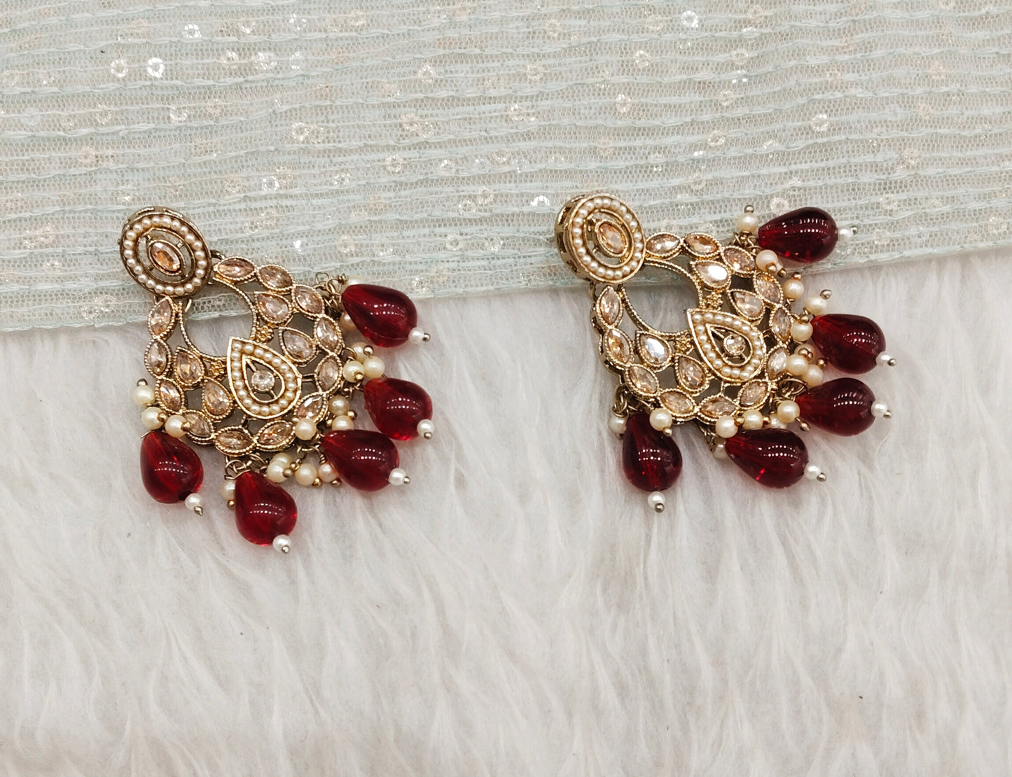 Maroon Antique Gold Bollywood Kane Earrings