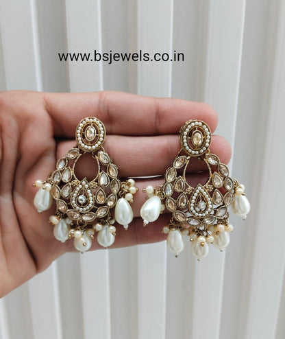 White Antique Gold Bollywood Kane Earrings