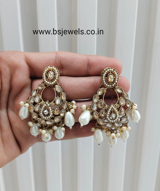 White Antique Gold Bollywood Kane Earrings
