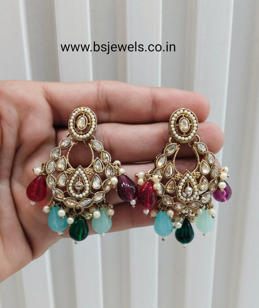 Multi Color Antique Gold Bollywood Kane Earrings
