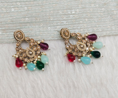 Multi Color Antique Gold Bollywood Kane Earrings