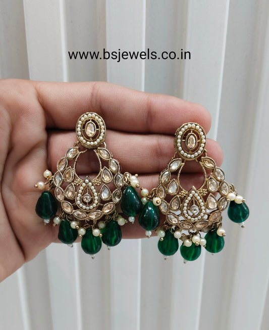 Green Antique Gold Bollywood Kane Earrings