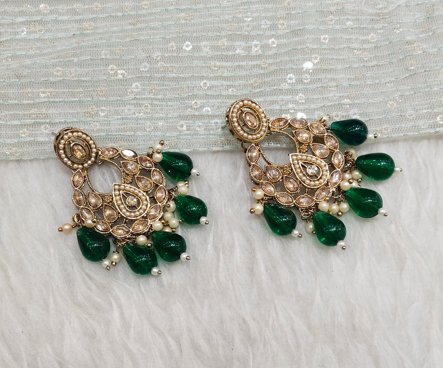 Green Antique Gold Bollywood Kane Earrings
