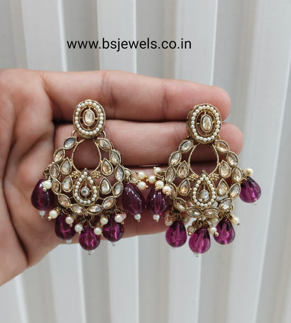 Purple Antique Gold Bollywood Kane Earrings