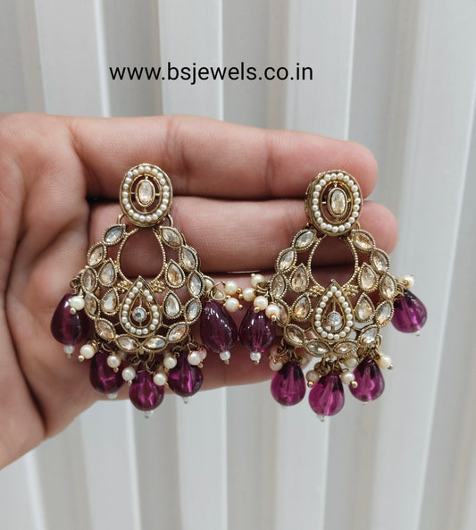 Purple Antique Gold Bollywood Kane Earrings