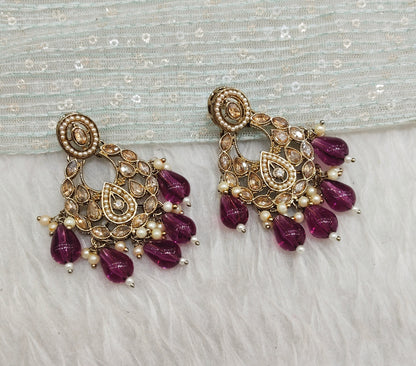 Purple Antique Gold Bollywood Kane Earrings