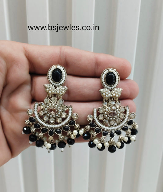 Black Antique Gold Bollywood Maan Earrings