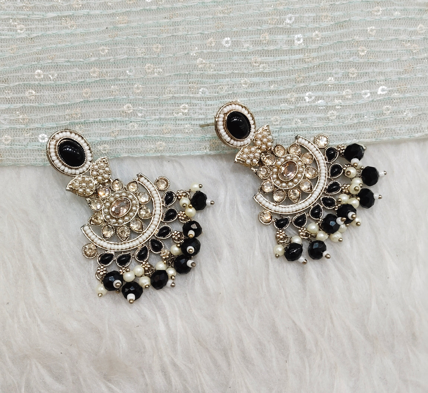 Black Antique Gold Bollywood Maan Earrings
