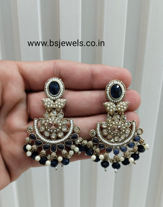 Blue Antique Gold Bollywood Maan Earrings