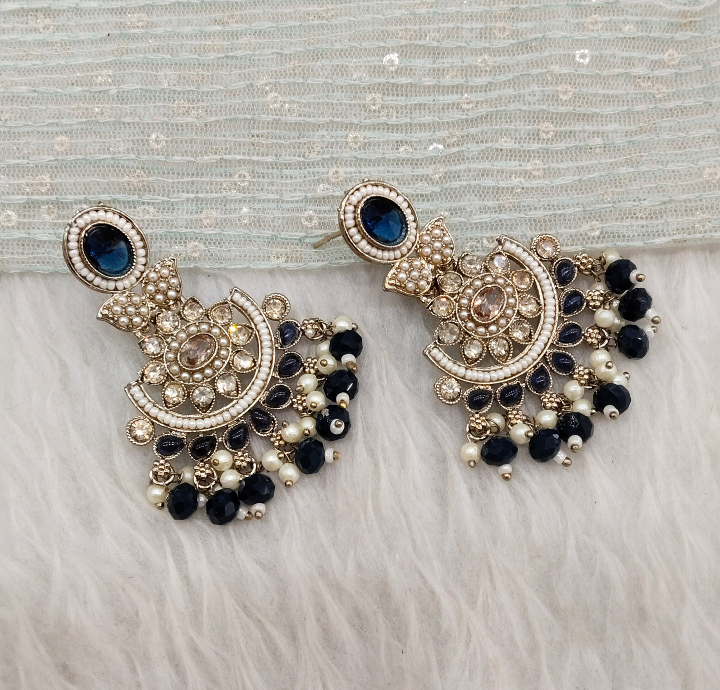 Blue Antique Gold Bollywood Maan Earrings