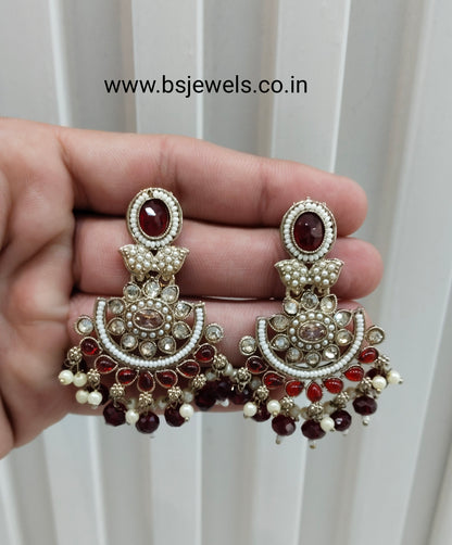 Maroon Antique Gold Bollywood Maan Earrings